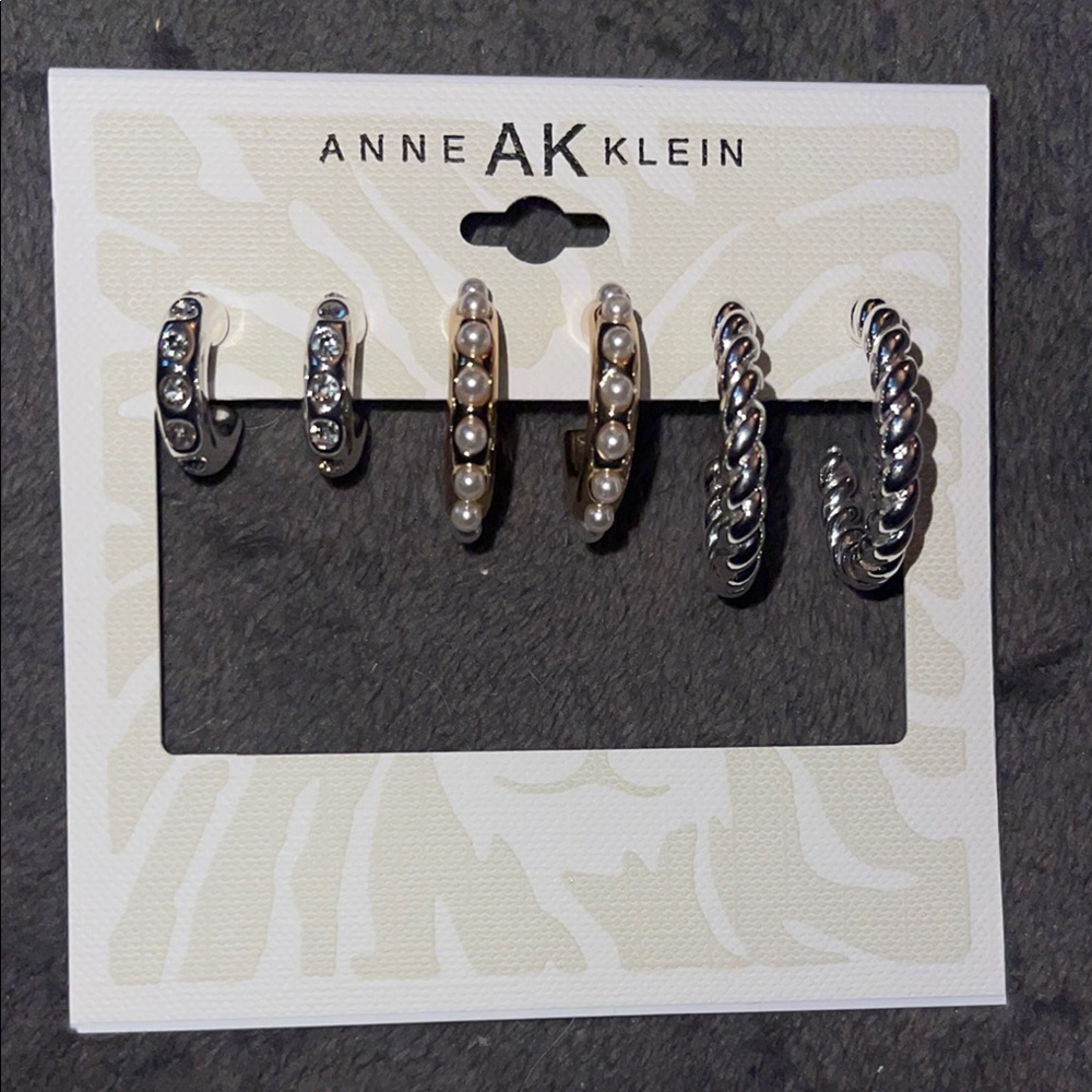 Anne Klein Silver and Pearl Hoop Earrings